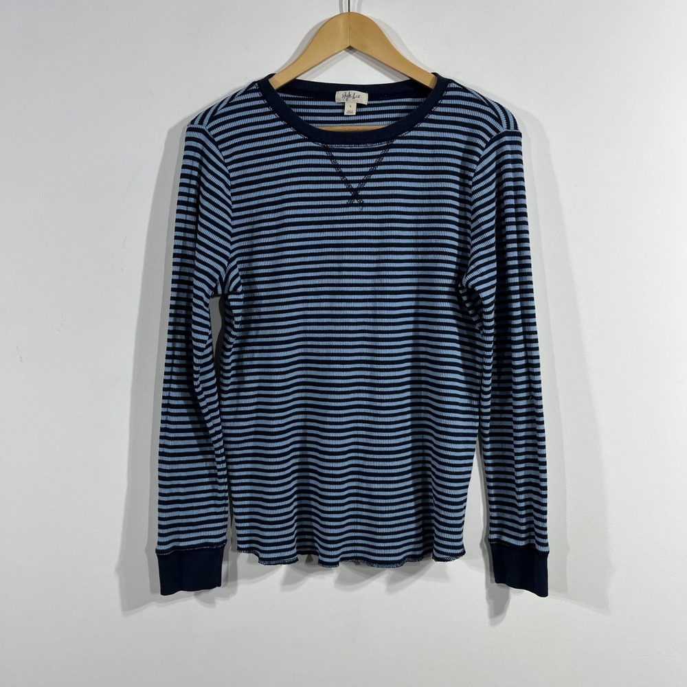 Womens 90s Indie Grunge Preppy Striped Waffle Knit Thermal Top Large Granola